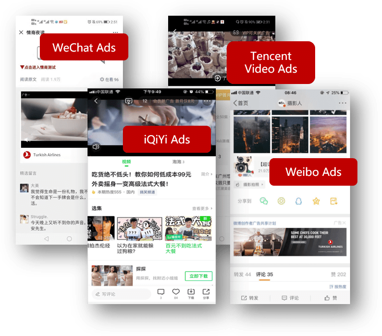 Turkish Airlines DSP campaign on WeChat, iQiyi, Tencent, Weibo with China Data Bank